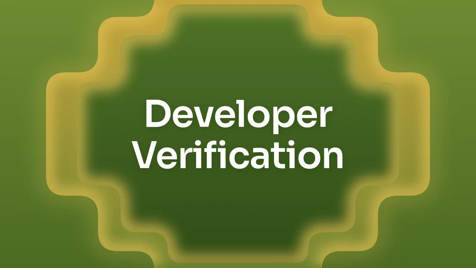 “Developer Verification” on a olive and gold gradient with a stepped cross