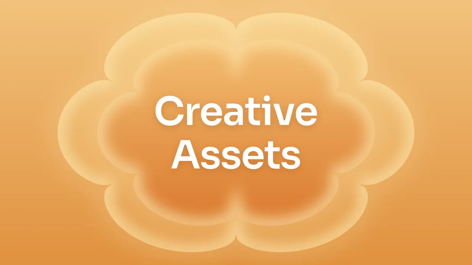 “Creative Assets” on a amber gradient with a lobed blossom