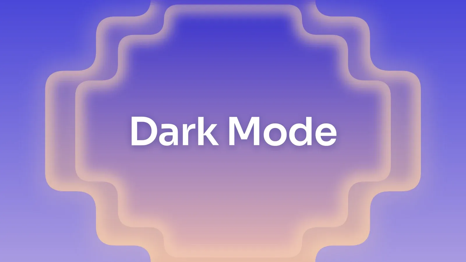 “Dark Mode” on a indigo and peach gradient with a stepped cross