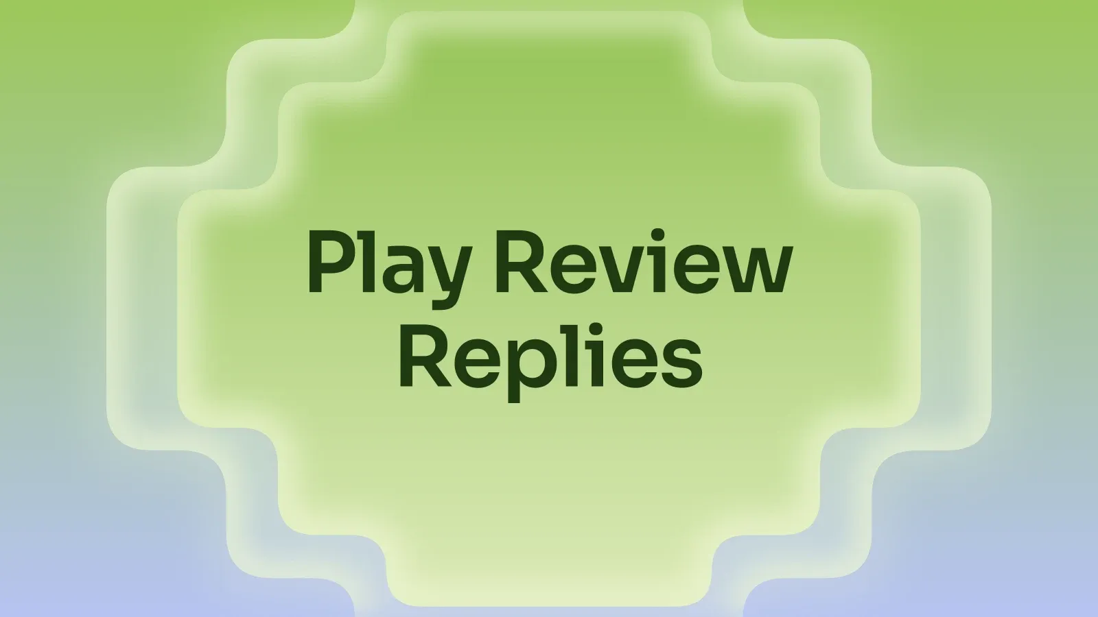 “Play Review Replies” on a lime and periwinkle gradient with a stepped cross