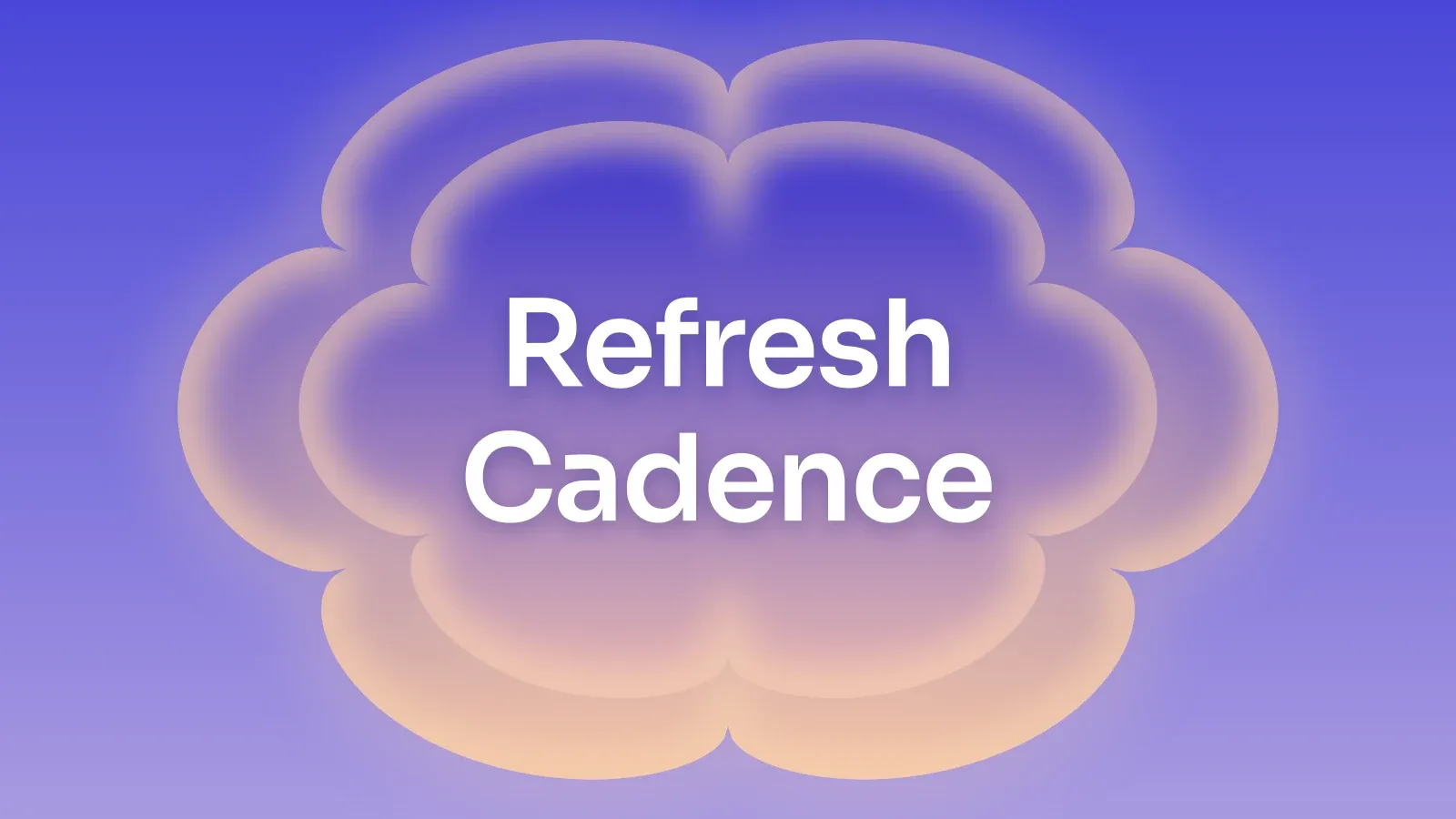 “Refresh Cadence” on a indigo and peach gradient with a lobed blossom