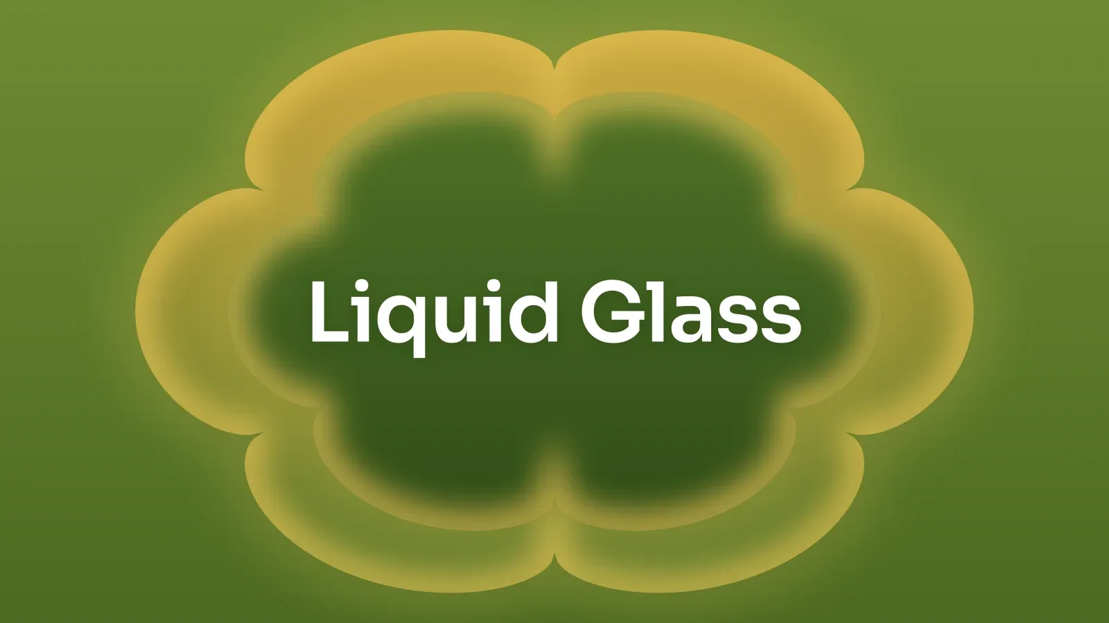 “Liquid Glass” on a olive and gold gradient with a lobed blossom