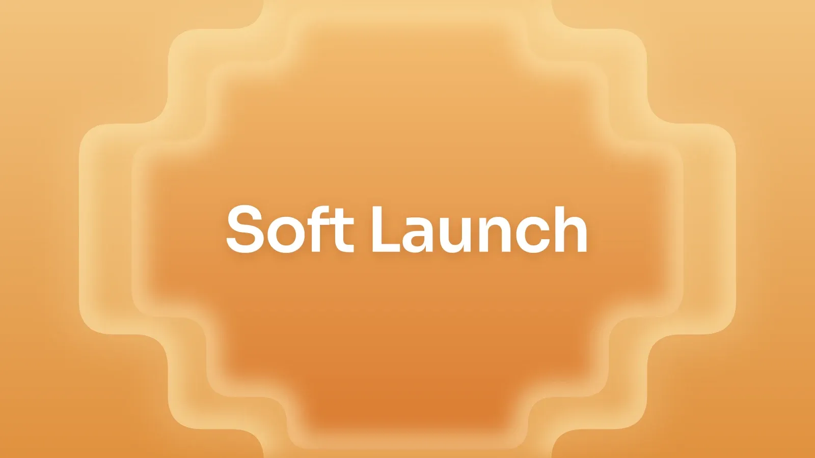 “Soft Launch” on a amber gradient with a stepped cross